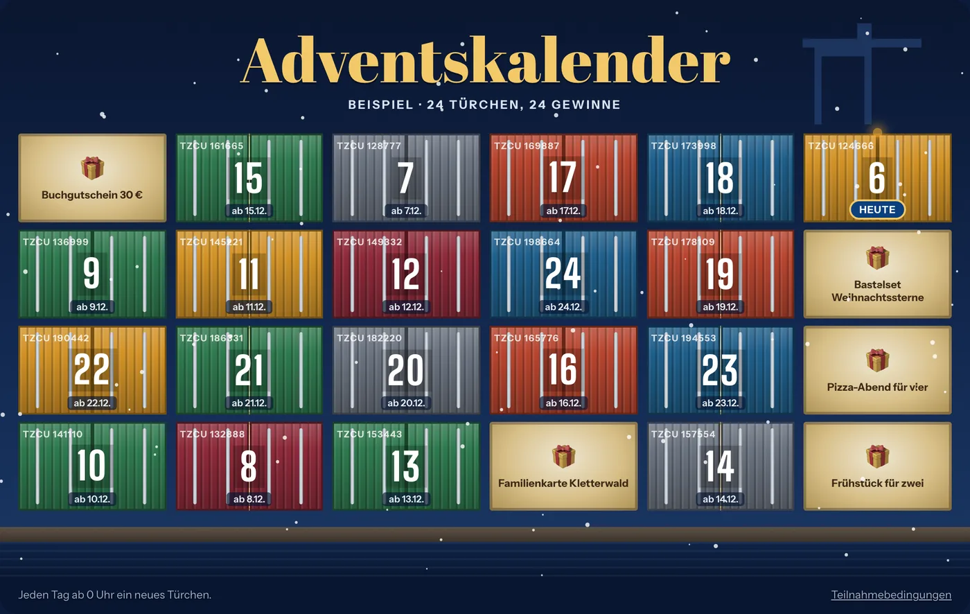 Adventskalender im Design Hafen-Container
