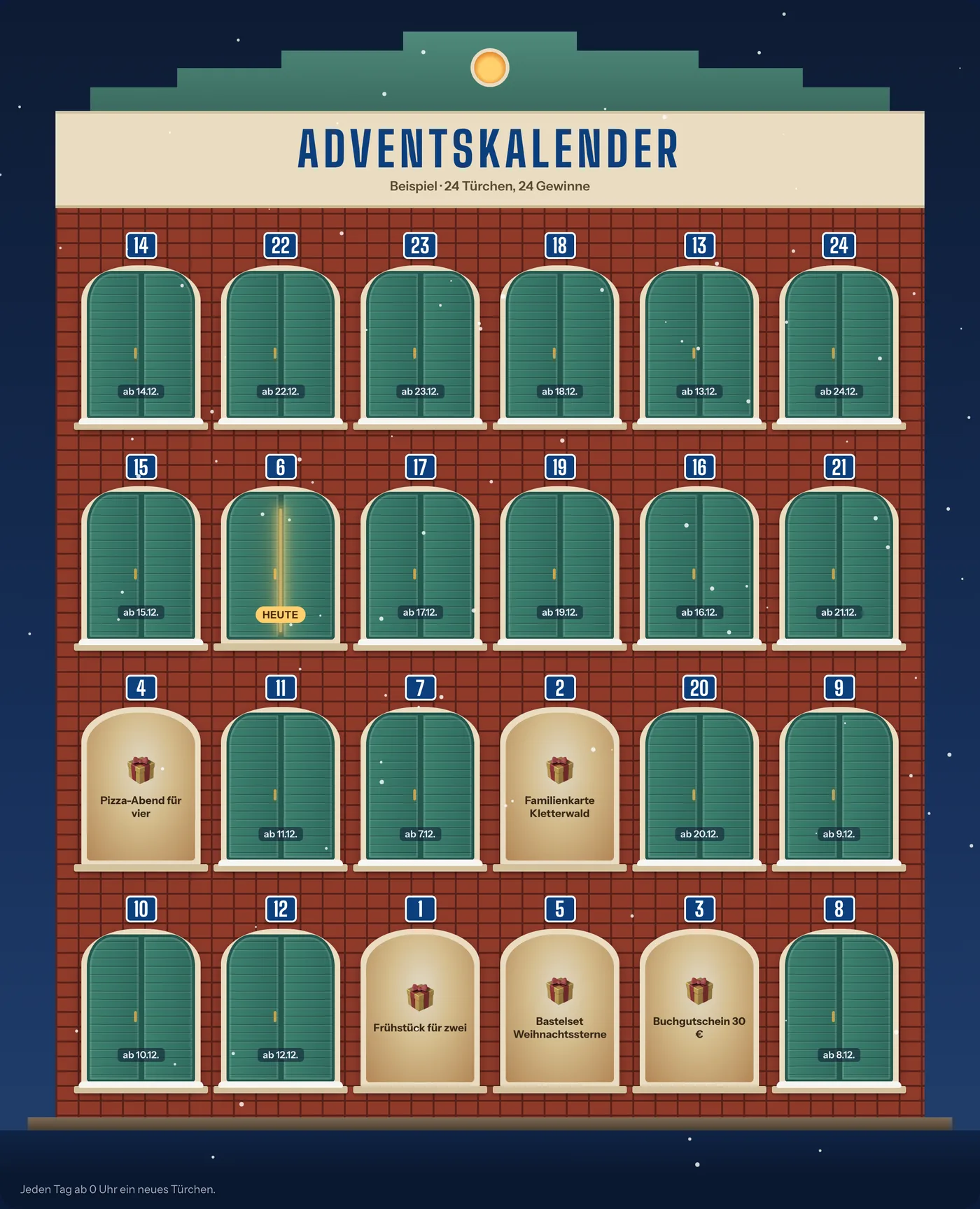 Adventskalender im Design Fensterfassade