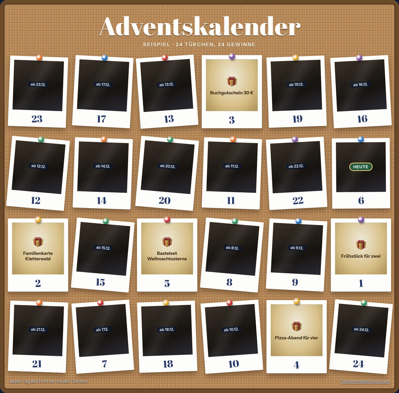 Adventskalender im Design Polaroid-Pinnwand