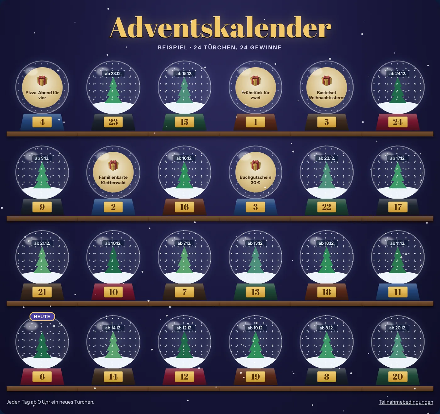 Adventskalender im Design Schneekugeln