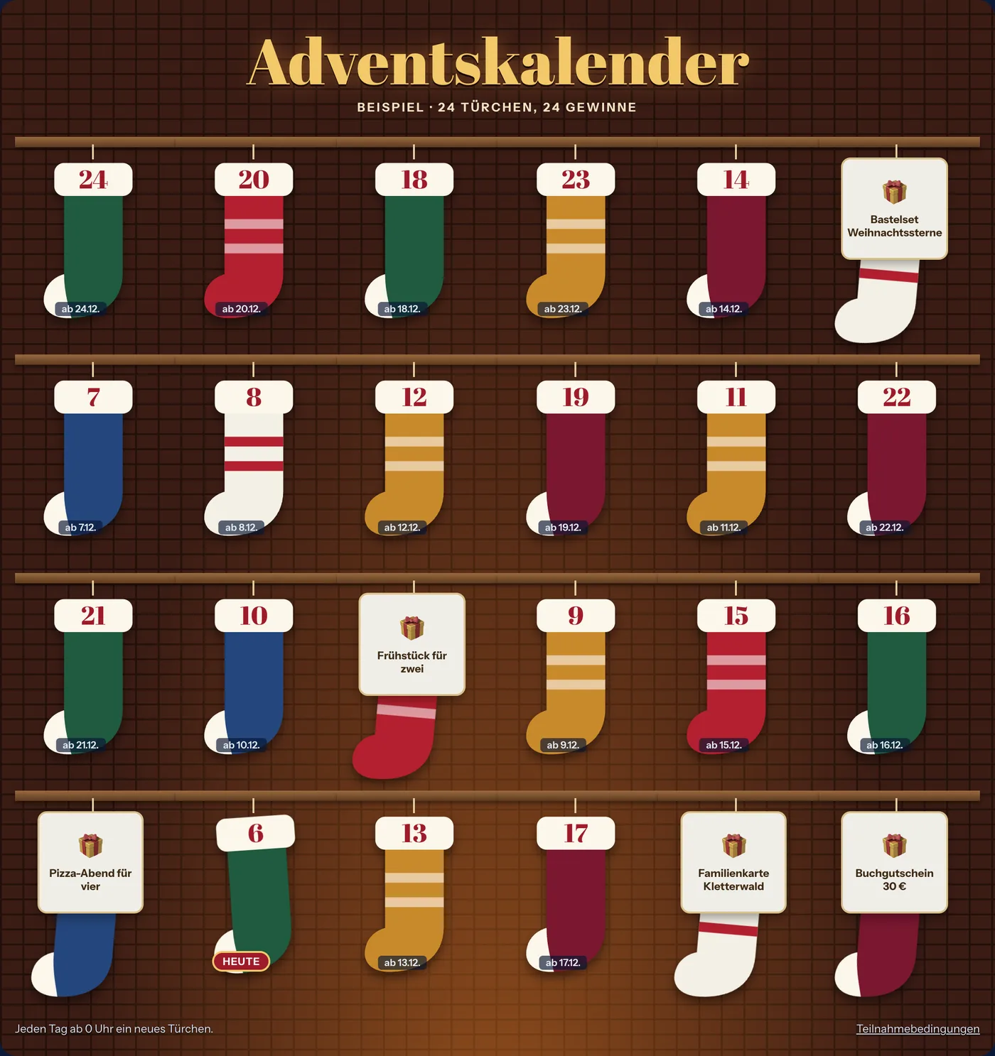 Adventskalender im Design Kaminstrümpfe