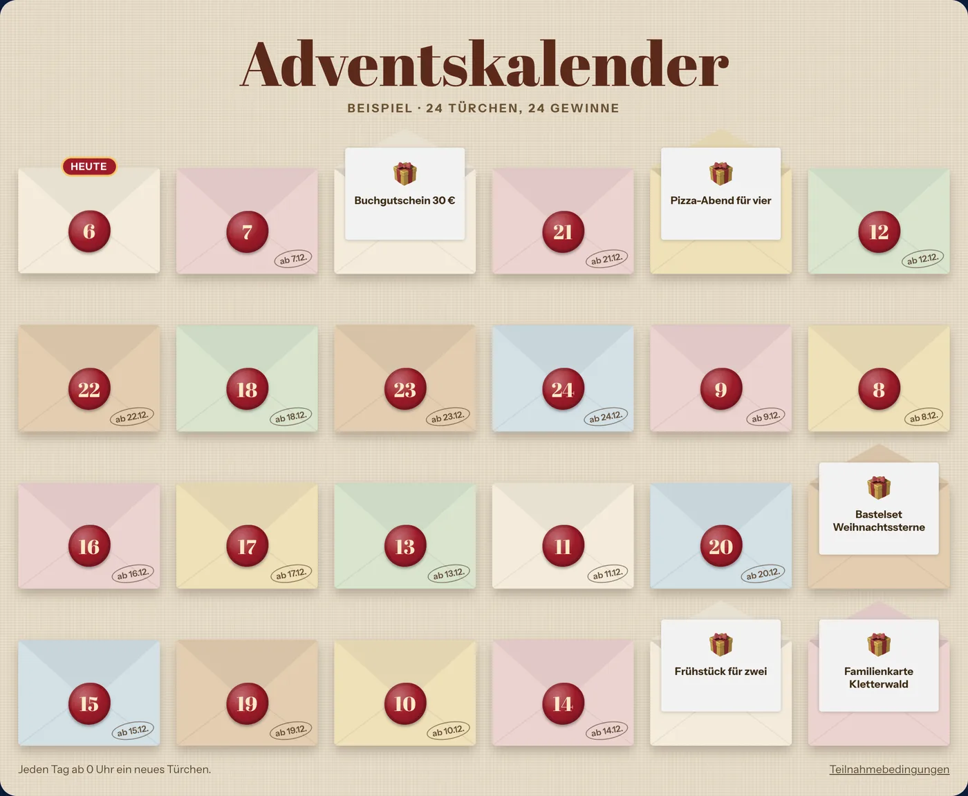 Adventskalender im Design Briefumschläge