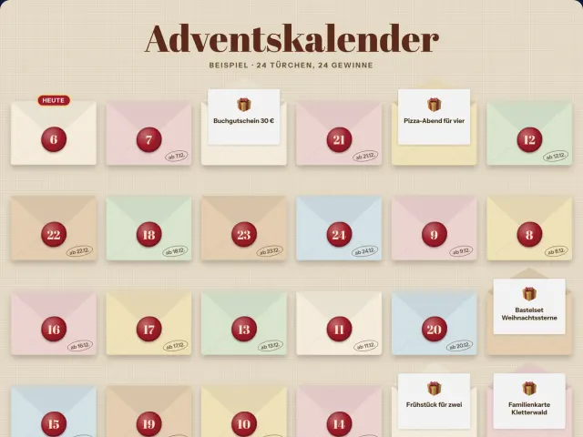 Adventskalender im Design Briefumschläge